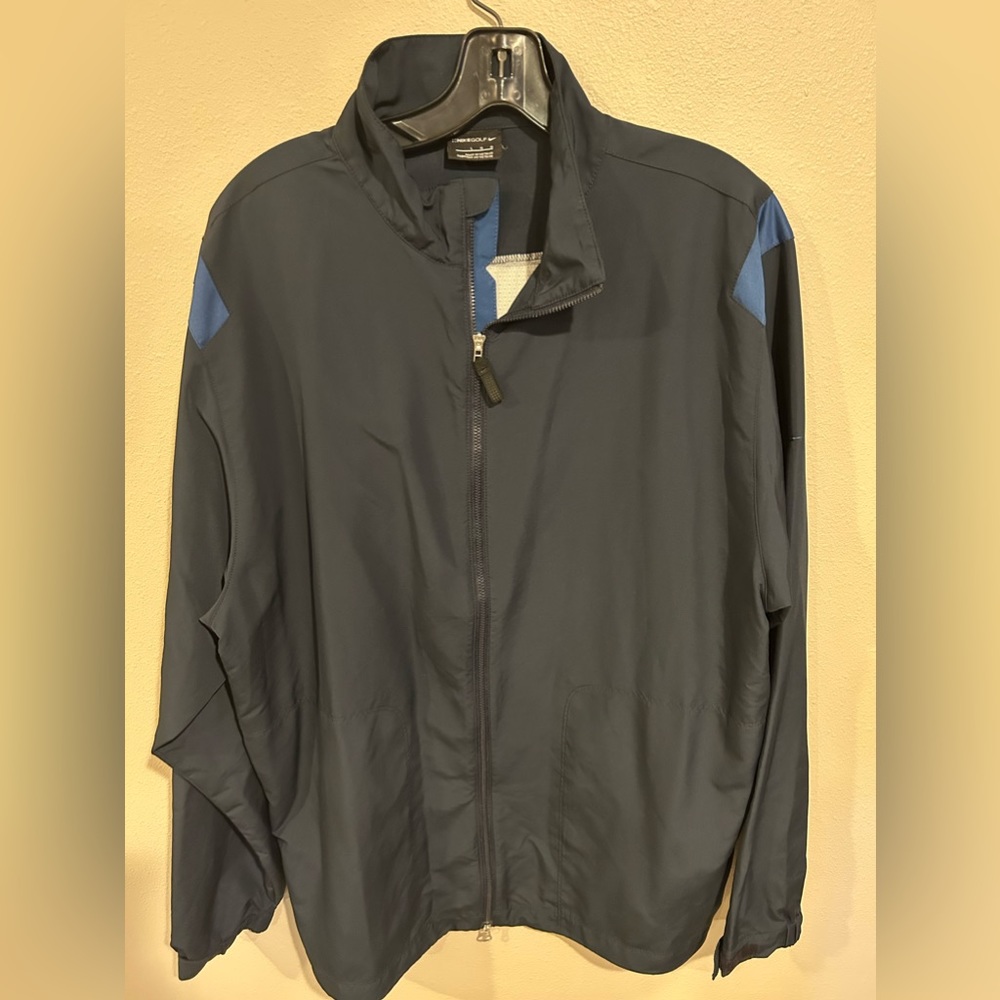Nike Golf Jacket Mens L Navy Windbreaker Full Zip Long Sleeve Performance (B)